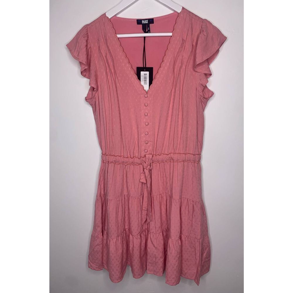 Paige Women's Rosalee Ruffle Sleeve Mini Dress, Lipstick Pink, US Size S, NWT